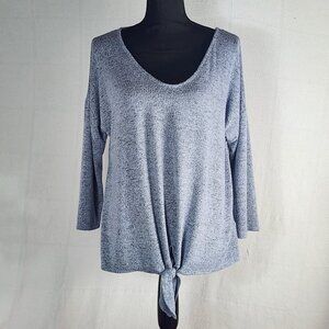 Green Envelope LA Blue Steel Black Scoop Neck 3/4 Sleeve Tie Front Sweater Sz L